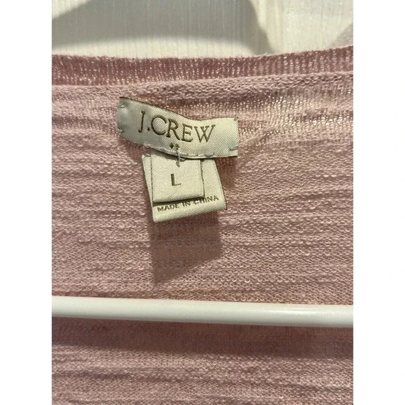 J. CREW Sweater Women's Large Pink Linen Blend Button V-neck LS Cardigan Pockets - Picture 2 of 7